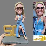 50th Birthday Gift Ideas for Women - Custom Bobbleheads - The Lady in the Long Pink Dress