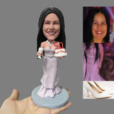 Female 50th Birthday Gift - Personalized Bobbleheads - The Lady with the Birthday Cake