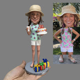 Female 50th Birthday Gift - Personalized Bobbleheads - The Lady with the Birthday Cake