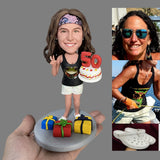 Female 50th Birthday Gift - Personalized Bobbleheads - The Lady with the Birthday Cake