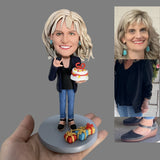 Female 50th Birthday Gift - Personalized Bobbleheads - The Lady with the Birthday Cake