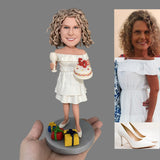 Female 50th Birthday Gift - Personalized Bobbleheads - The Lady with the Birthday Cake