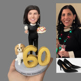 Gifts for 60th Birthday Woman - Custom Bobbleheads - The Lady with the Birthday Cake