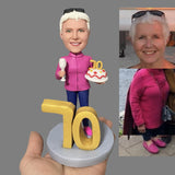 70th Birthday Gift for Woman - Personalized Custom Bobbleheads - The Popular Heroine