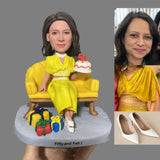 Female 50th Birthday Gift - Custom Bobbleheads - The Lady with the Birthday Cake