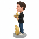 30-Year-Old Man Holding a Cake – Custom Bobblehead for 30th Birthday