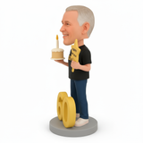 60th Birthday Presents for Man - Custom Bobbleheads - 60 Year Old Man Holding a Cake