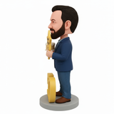 50th Birthday Gifts for Men - Custom Bobblehead – Man Holding a Birthday Cake