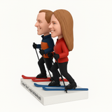 Custom Couple Skiers Bobblehead – Outfit Customization Available