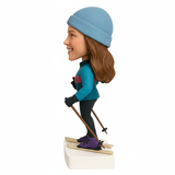 Custom Female Skier Bobblehead –– Customizable Outfit