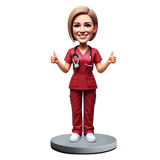 Female Doctor Wearing Red Scrubs Custom Bobbleheads