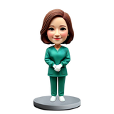Pretty Female Doctor Wearing Green Scrubs Custom Bobbleheads