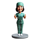 Female Doctor Showing Thumbs Up with Both Hands Custom Bobbleheads