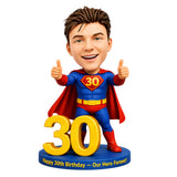 Custom 30th Birthday Superhero Bobblehead –- Customizable Outfit & Pose