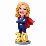 Custom 30th Birthday Superhero Bobblehead for Her – Customizable Any Outfit & Pose