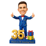 Custom 35th Birthday Bobblehead for Men in a Party Suit –– Customizable Any Outfit & Pose