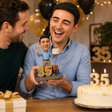 Custom 35th Birthday Bobblehead for Men Holding a Beer –- Optional Outfit & Pose Customization
