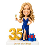 Cheers to 35 –- Custom Birthday Bobblehead for Her –- Customizable Any Outfit & Pose