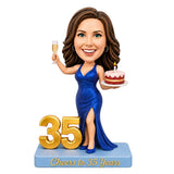 Cheers to 35 – Custom Birthday Bobblehead for Her –- Customizable Any Outfit & Pose