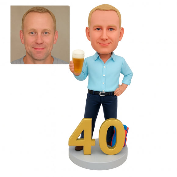 Gifts for 40th Birthday Male - Custom Bobbleheads-Cheers to 40th Birthday