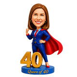 Queen of 40 – Custom 40th Birthday Bobblehead for Her – Customizable Any Outfit & Pose