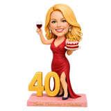 Cheers to 40 –- Custom 40th Birthday Bobblehead for Her – Customizable Any Outfit & Pose