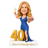 Cheers to 40 – Custom 40th Birthday Bobblehead for Her – Customizable Any Outfit & Pose