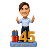 Custom 45th Birthday Bobblehead for Men Giving Two Thumbs Up –— Customizable Any Outfit & Pose