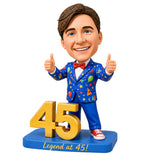 Custom 45th Birthday Bobblehead for Men in a Party Suit -– Customizable Any Outfit & Pose