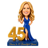 Cheers to 45 – Custom 45th Birthday Bobblehead for Her – Customizable Any Outfit & Pose
