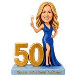 Cheers to 50 Beautiful Years Custom Bobblehead -- – Outfit Can Be Customized