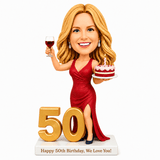 Cheers to 50 – Custom 50th Birthday Bobblehead for Her – Customizable Any Outfit & Pose