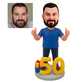 50th Birthday Gifts for Men - Custom Bobbleheads-– Double Thumbs Up Pose