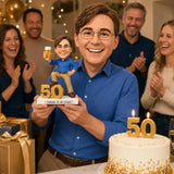 Custom 50th Birthday Bobblehead Gift for Men with Champagne  -– Customizable Any Outfit & Pose