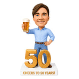Custom 50th Birthday Bobblehead for Men Holding a Beer –- Customizable Any Outfit & Pose