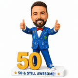 Custom 50th Birthday Bobblehead for Men Giving Two Thumbs Up –— Customizable Any Outfit & Pose