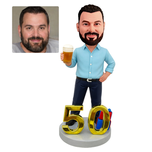 50th Birthday Gifts for Men – Custom Bobblehead – Cheers to 50 Years