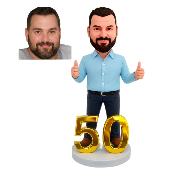 50th Birthday Gifts for Men - Custom Bobblehead -A Man Giving Two Thumbs Up