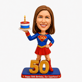 Custom 50th Birthday Superhero Bobblehead for Her – Customizable Any Outfit & Pose
