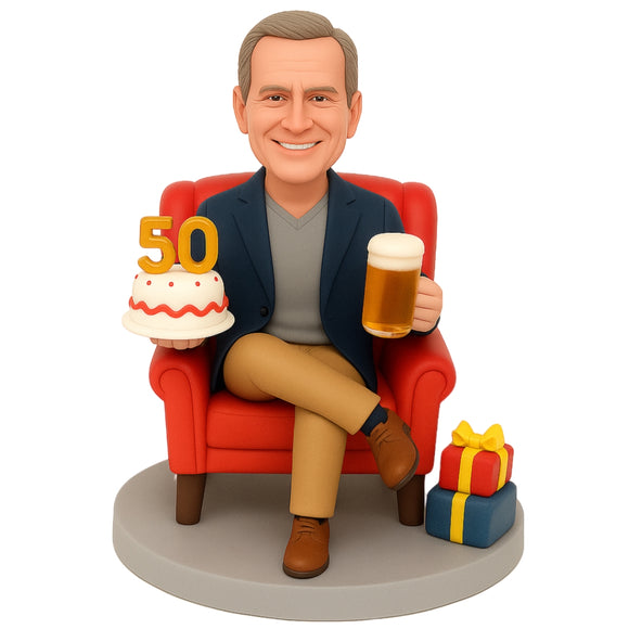 50th Birthday Gifts for Him - Custom Bobbleheads  – Cheers to 50 Years