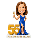 Cheers to 55 – Custom 55th Birthday Bobblehead for Her – Customizable Any Outfit & Pose
