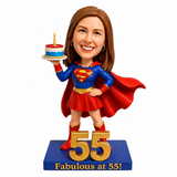 Custom 55th Birthday Superhero Bobblehead for Her – Customizable Any Outfit & Pose