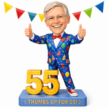 Custom 55th Birthday Bobblehead for Men in a Party Suit –- Customizable Any Outfit & Pose