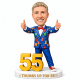 Custom 55th Birthday Bobblehead for Men Giving Two Thumbs Up –—— Customizable Any Outfit & Pose