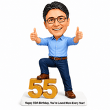 Custom 55th Birthday Bobblehead for Men Giving Two Thumbs Up –- Customizable Any Outfit & Pose