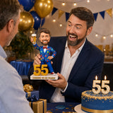 Custom 55th Birthday Bobblehead for Men Holding a Beer –- Customizable Any Outfit & Pose