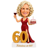 Cheers to 60 – Custom 60th Birthday Bobblehead for Her – Customizable Outfit & Pose