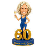 Cheers to 60 –- Custom 60th Birthday Bobblehead for Her – Customizable Any Outfit & Pose