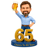 Custom 65th Birthday Bobblehead for Men Holding a Beer –- Customizable Any Outfit & Pose