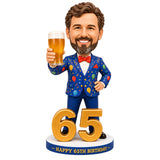 Custom 65th Birthday Bobblehead for Men in a Party Suit –– Customizable Any Outfit & Pose